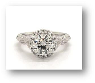 14K White Gold MilgrainNavette Halo Engagement Ring