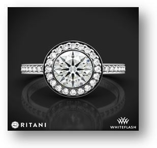 14K White Gold Ritani Vintage Halo Micropavé Halo Diamond Engagement Ring