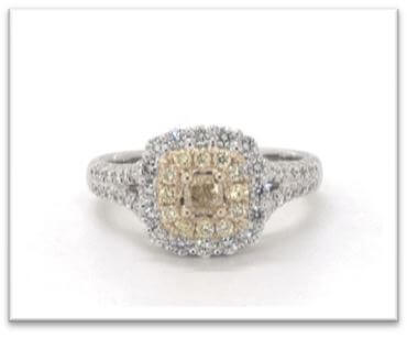 18K White Gold Cushion Halo Split Shank Fancy Yellow Diamond Ring