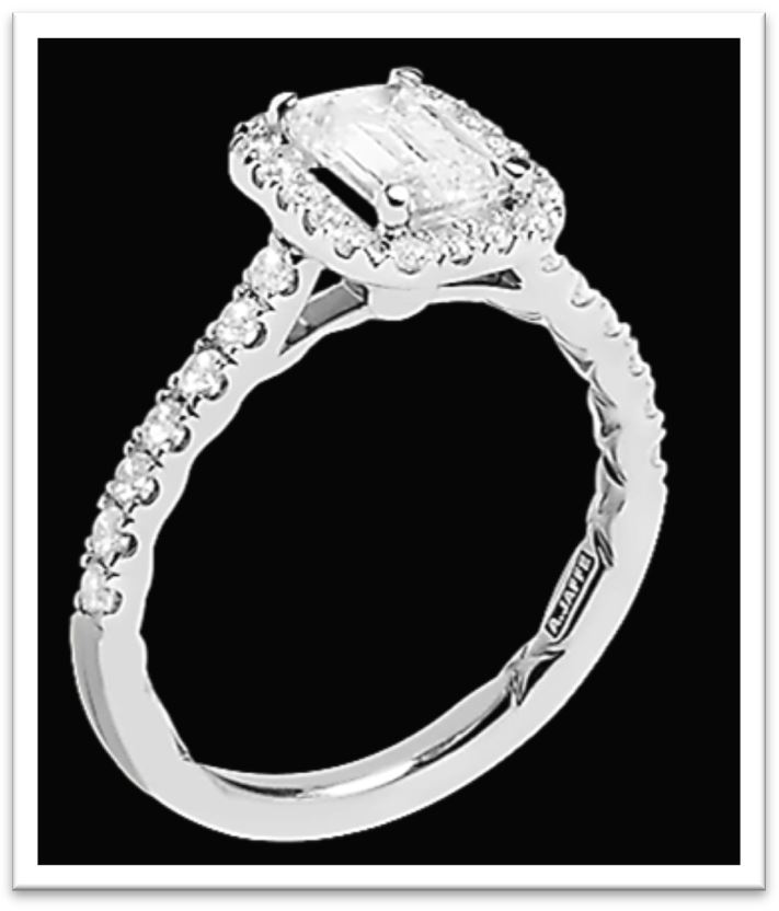 A Jaffee Halo Emerald Cut Engagement Ring